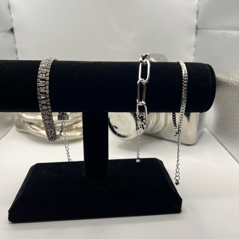 Set of 3 Stainless Steel & Crystal‎ Bracelets NEW